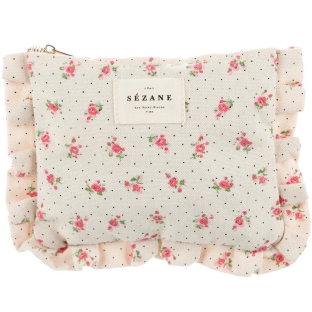 NWOT SEZANE Paris Ruffle Floral Pouch Makeup Bag Canvas Makeup Bag